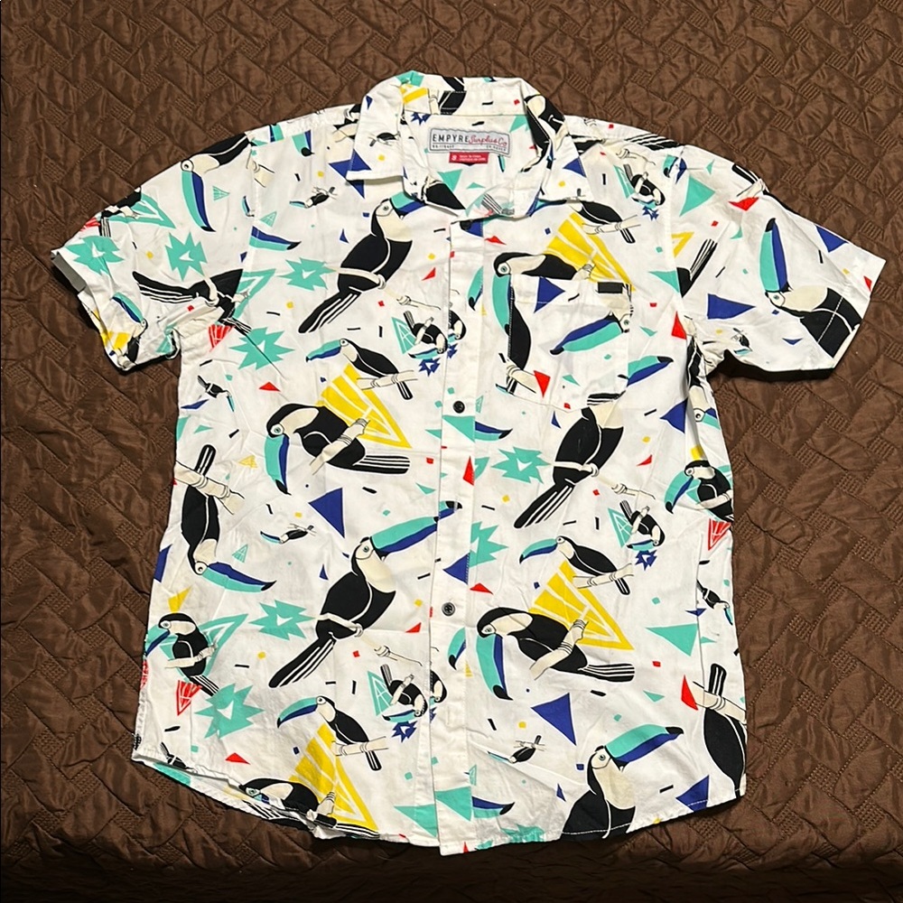Empyre White Casual Button Down Shirt Tropical Vibe